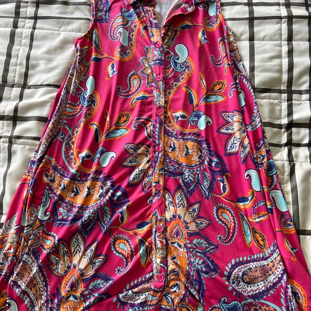 Vibrant Colorful Preppy Paisley‎ Sleeveless Collared Button down tank Dress